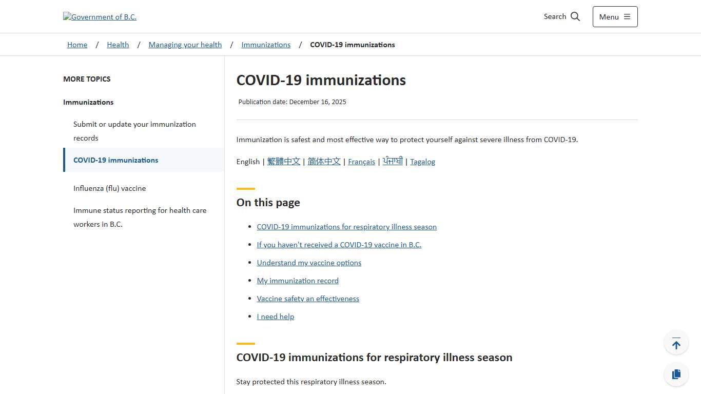 COVID-19 immunizations - Province of British Columbia