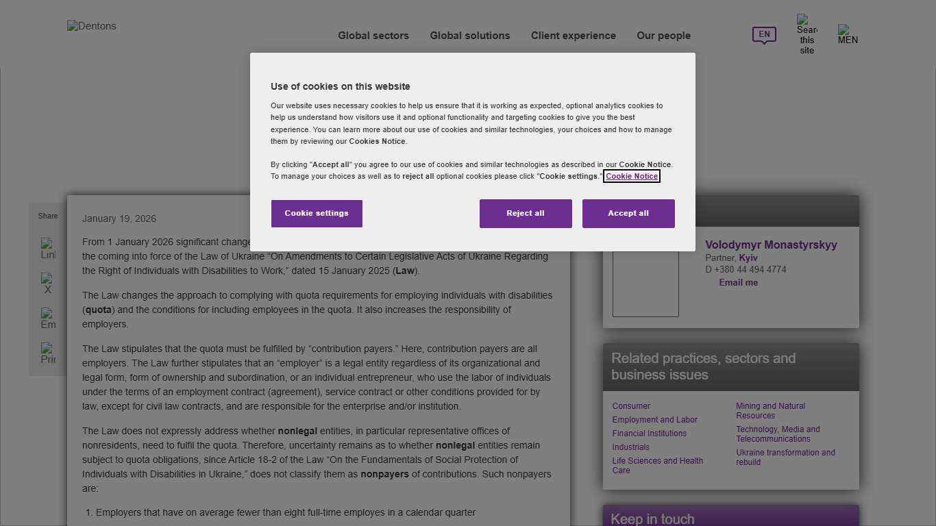Dentons - Employment of individuals with disabilities: new rules from 1 January 2026