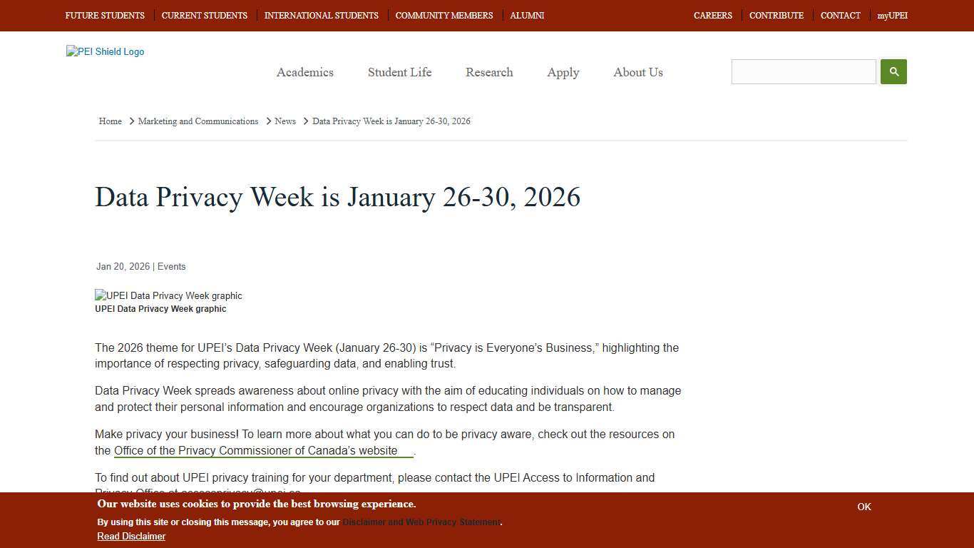 Data Privacy Week is January 26-30, 2026 | University of Prince Edward Island